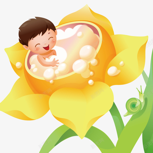 在花朵里洗澡矢量图ai免抠素材_88icon https://88icon.com 卡通 插画 洗澡 矢量元素 花 花朵 矢量图