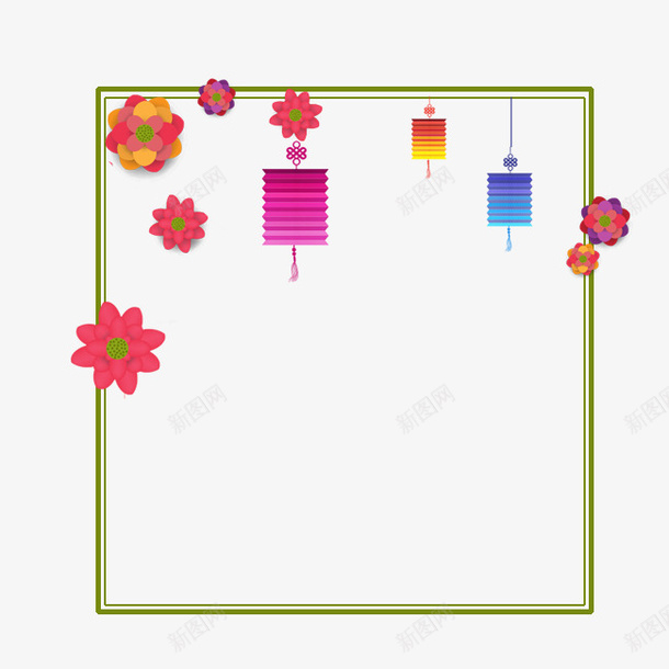精美灯笼框psd免抠素材_88icon https://88icon.com 卡通 彩绘 灯笼 灯笼框 精美边框 花朵 边框