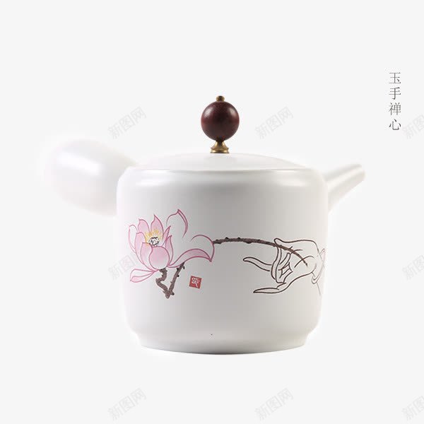 单壶功夫茶具茶壶玉手禅心png免抠素材_88icon https://88icon.com 产品实物 白瓷茶壶