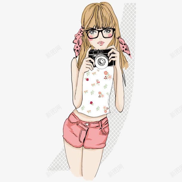 照相女孩png免抠素材_88icon https://88icon.com 夏天 时尚 照相 相机 眼镜