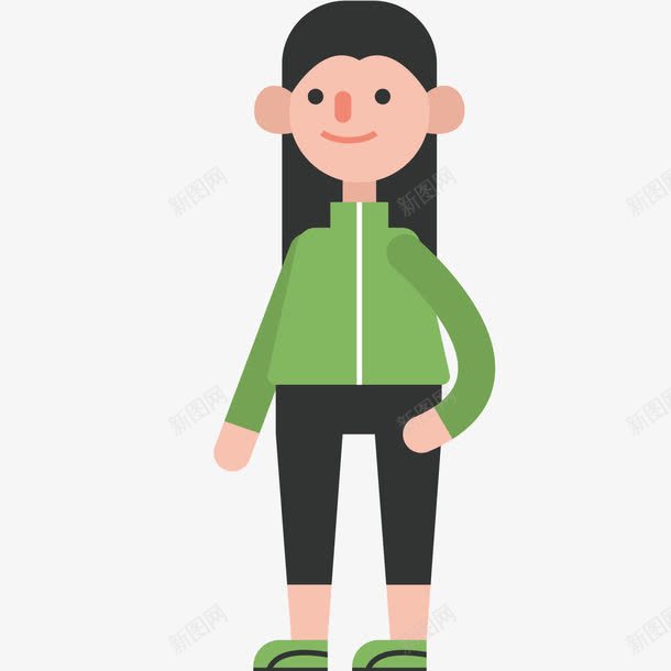 绿色运动服女孩png免抠素材_88icon https://88icon.com 女孩 扁平化 运动服 长发