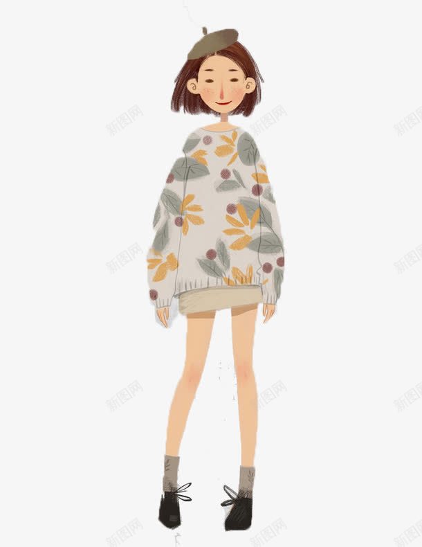 女孩服装搭配png免抠素材_88icon https://88icon.com 复古毛衣 文艺 毛衣