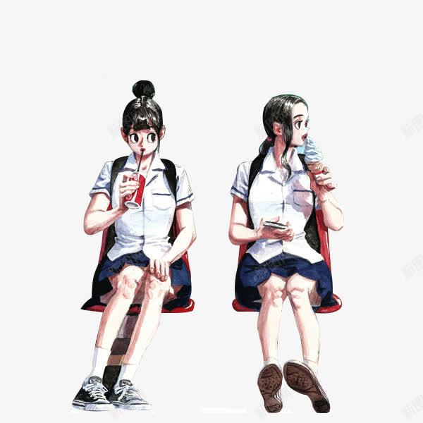 吃冷饮的学生png免抠素材_88icon https://88icon.com PNG 人物 女孩 手绘