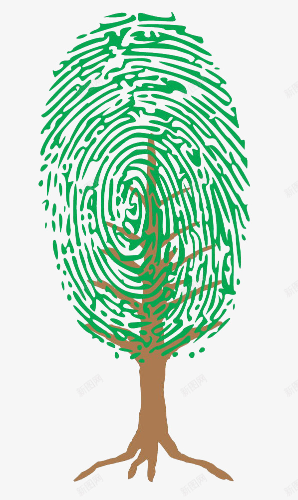 指纹树木png免抠素材_88icon https://88icon.com 抽象 指纹效果 指纹树 树木矢量 绿色
