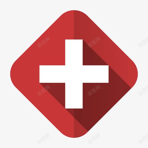 红底白色加号png免抠素材_88icon https://88icon.com 几何 加号 手绘 白色加号 符号 红底