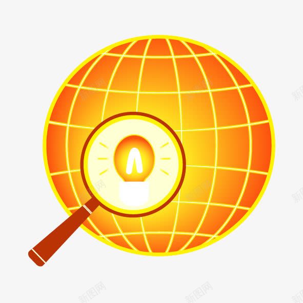 黄色地球和放大镜png免抠素材_88icon https://88icon.com 免费png图片 地球 放大境 放大镜 矢量放大镜 黄色地球