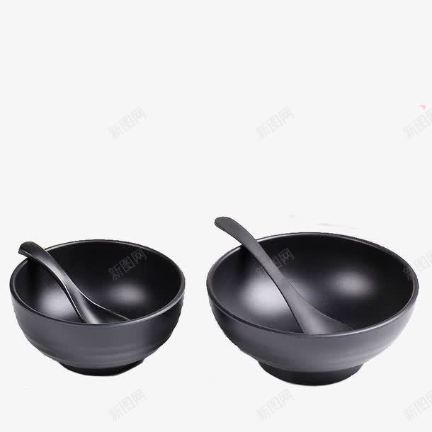 两个带勺子的碗png免抠素材_88icon https://88icon.com 带勺子 饭碗 黑碗