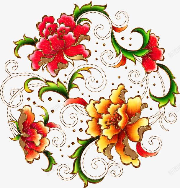 中秋节手绘黄红色花朵绿叶png免抠素材_88icon https://88icon.com 中秋节 红色 绿叶 花朵