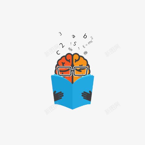 创意读书png免抠素材_88icon https://88icon.com 书本 卡通大脑 字母 数字