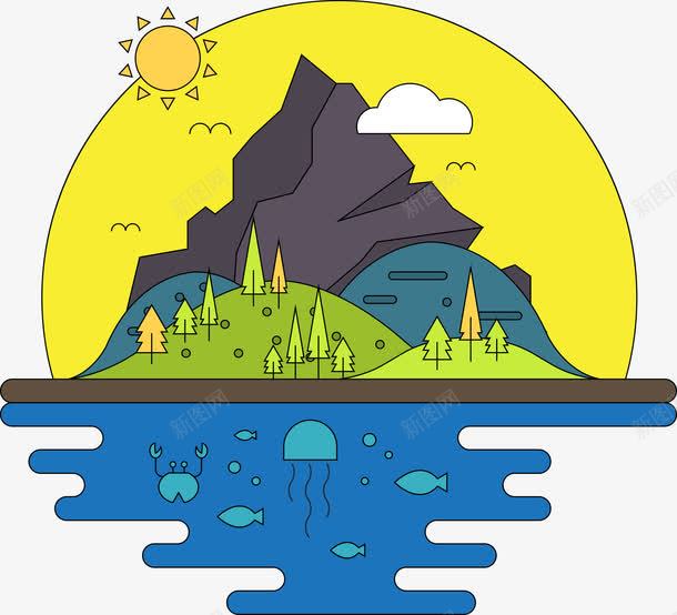 舒适田园矢量图ai免抠素材_88icon https://88icon.com 山坡 山川河流 山脉 河流 蓝色 矢量图