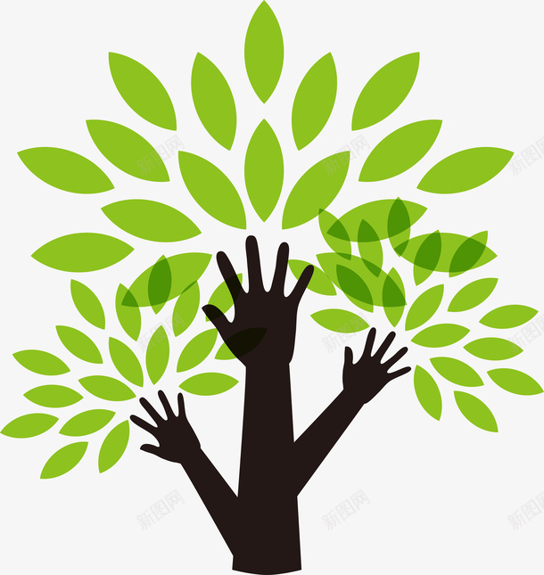 环保小手和绿叶png免抠素材_88icon https://88icon.com 卡通 卡通树 手绘树 树 树叶 树木 植物 植物花朵矢量 灌木 环保标准 自然