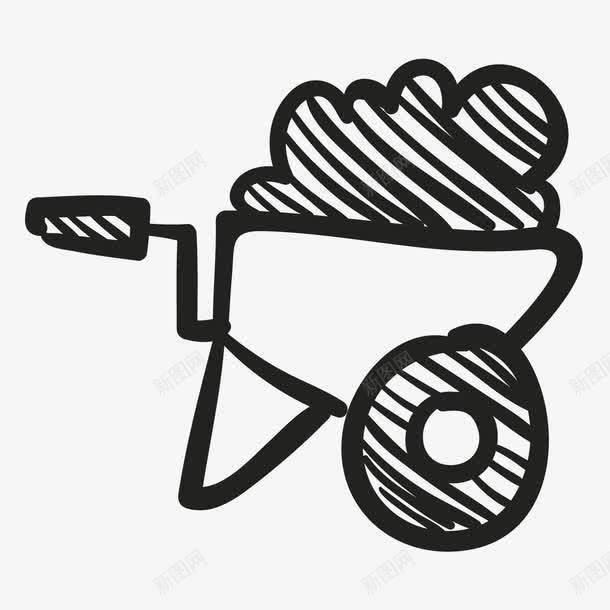卡通黑色线条手推车png免抠素材_88icon https://88icon.com 卡通 手推车 线条 黑色