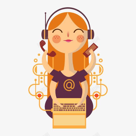 戴耳机的女孩png免抠素材_88icon https://88icon.com 卡通 忙碌 手绘 插画 电子 科技 耳机 计算机