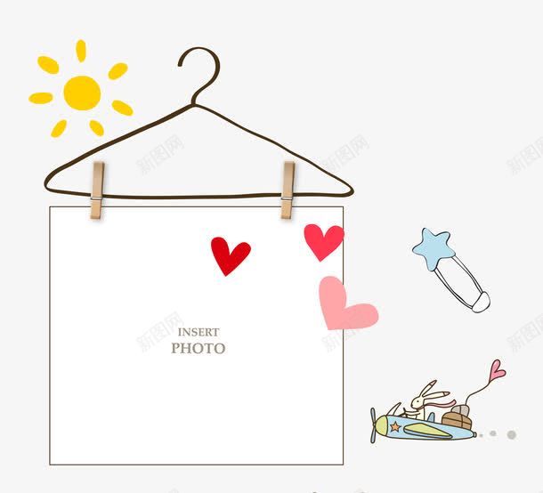 手绘晾衣服png免抠素材_88icon https://88icon.com 太阳 夹子 爱心 衣架