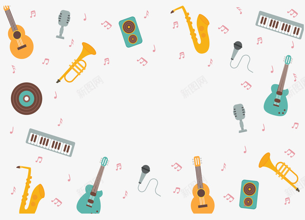飞舞彩色乐器花纹矢量图ai免抠素材_88icon https://88icon.com 乐器 乐器花纹 彩色乐器 矢量png 音乐节 音乐节花纹 矢量图