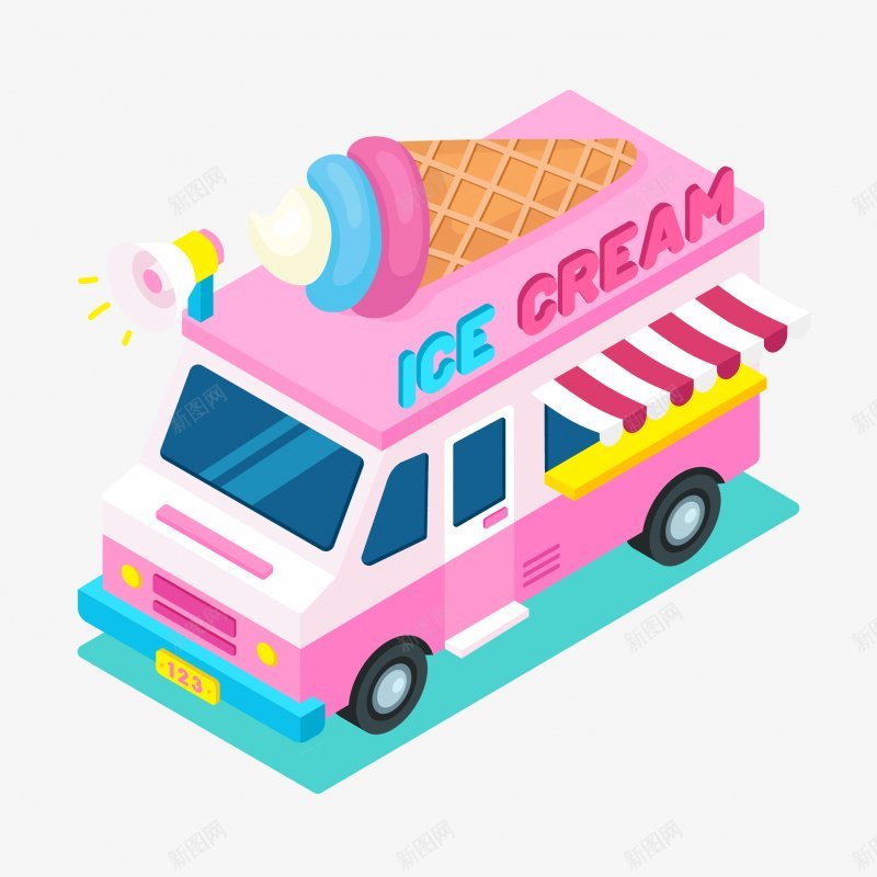 卡通冰淇淋车点缀png免抠素材_88icon https://88icon.com 卡通冰淇淋车 点缀