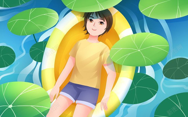 立夏插画卡通夏天荷花池里的少女立夏海报插画插画jpg设计背景_88icon https://88icon.com 插画