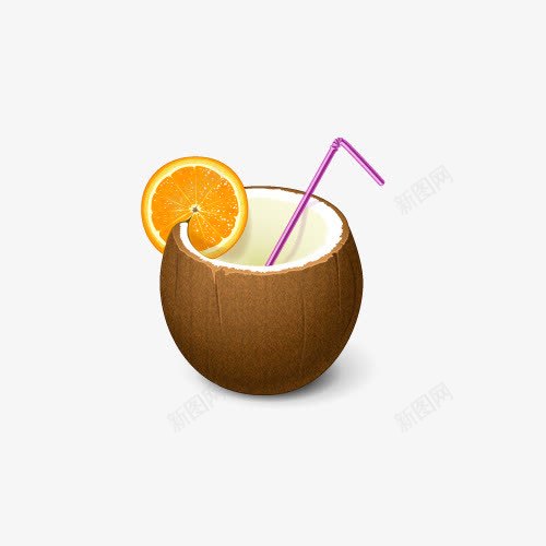 手绘好喝的椰子汁png免抠素材_88icon https://88icon.com 吸管 桔子 椰子 椰子汁