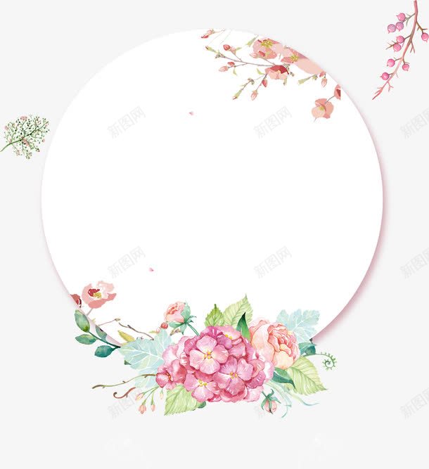 手绘装饰圆形花盘png免抠素材_88icon https://88icon.com 叶子 圆圈 手绘花束 手绘鲜花 绿叶 花 花朵