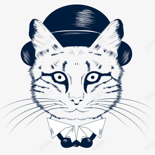 手绘猫png免抠素材_88icon https://88icon.com 手绘猫 白猫 礼帽 绅士