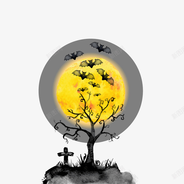水彩万圣节月夜矢量图ai免抠素材_88icon https://88icon.com 万圣节 月夜 水彩 矢量素材 矢量图