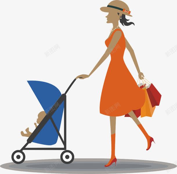 时尚女人推着婴儿车png免抠素材_88icon https://88icon.com 女人 婴儿车 时尚