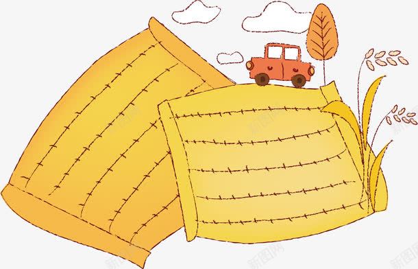 金色麦田png免抠素材_88icon https://88icon.com 拖拉机 田地 白云 金色