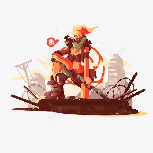 拿着武器战斗的女性png免抠素材_88icon https://88icon.com 女性 废墟 彩色 战斗 武器