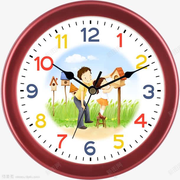 红色金边框卡通图案挂钟png免抠素材_88icon https://88icon.com 产品实物 儿童书房挂钟 卡通图案 挂钟 金属边框