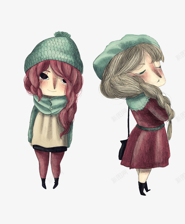 手绘红发女孩秋装psd免抠素材_88icon https://88icon.com 创意设计 可爱卡片 手绘插画
