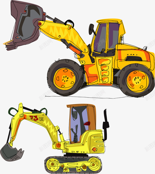 挖掘车矢量图ai免抠素材_88icon https://88icon.com 卡通车 工程车 机动车 矢量车 起重车 铲车 矢量图