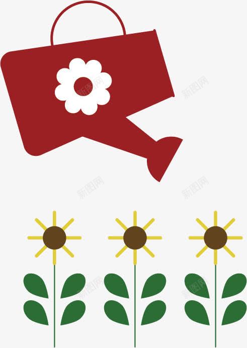 扁平喷壶浇花png免抠素材_88icon https://88icon.com 喷壶 太阳花 扁平 红色