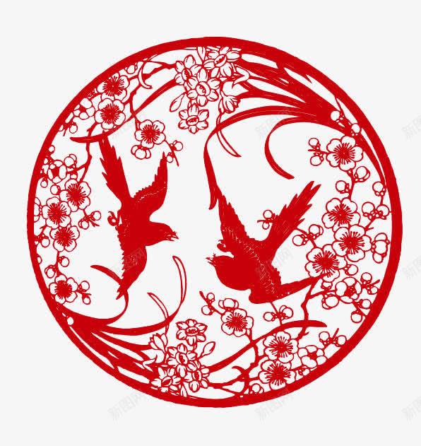 红色窗花png免抠素材_88icon https://88icon.com 新年 燕子 窗花 红色 花簇