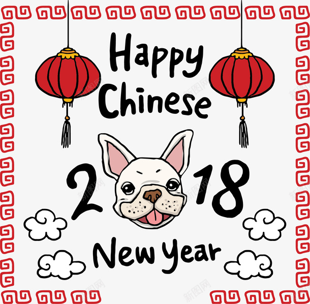 红色灯笼狗年海报矢量图ai免抠素材_88icon https://88icon.com 卡通狗狗 古风边框 狗年 矢量png 红灯笼 矢量图