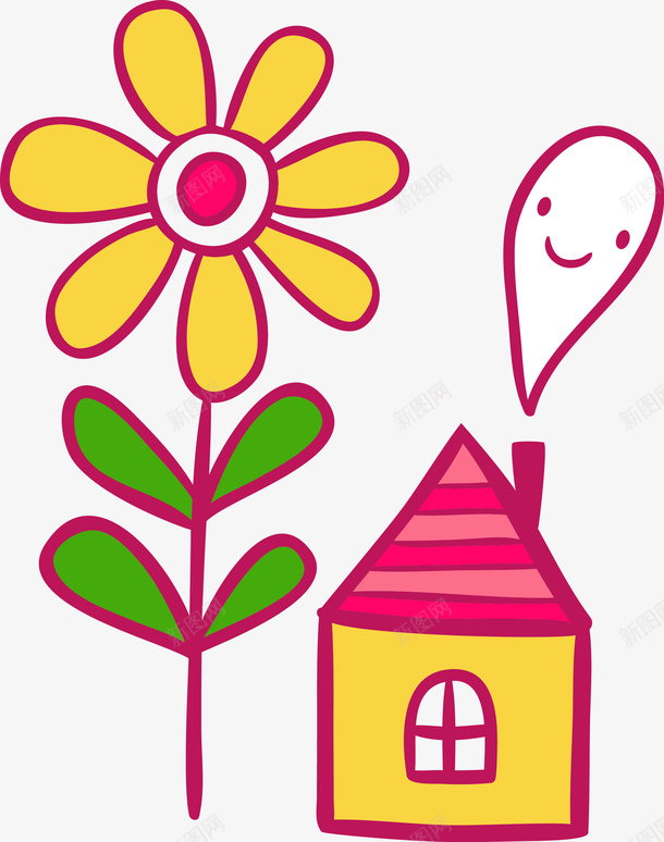 粉色小房子矢量图ai免抠素材_88icon https://88icon.com 房子 手绘房子 粉色 花 矢量图
