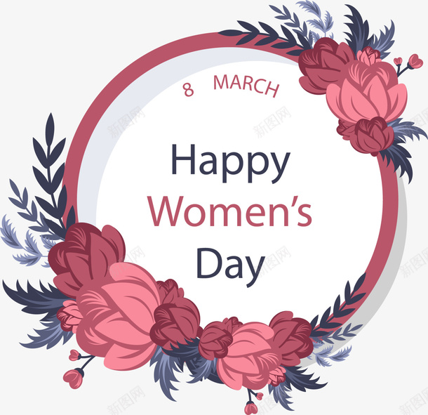 三八妇女节白色圆形标签png免抠素材_88icon https://88icon.com Day Happy womens 三八妇女节 白色圆形标签 花朵装饰