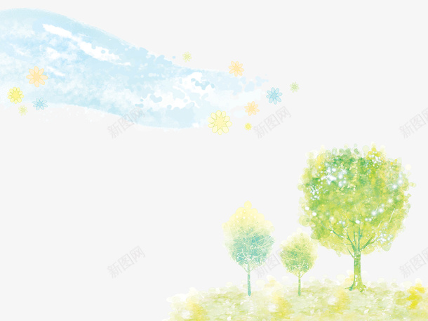 水彩小树psd免抠素材_88icon https://88icon.com 小清新 梦幻 淡彩 童话