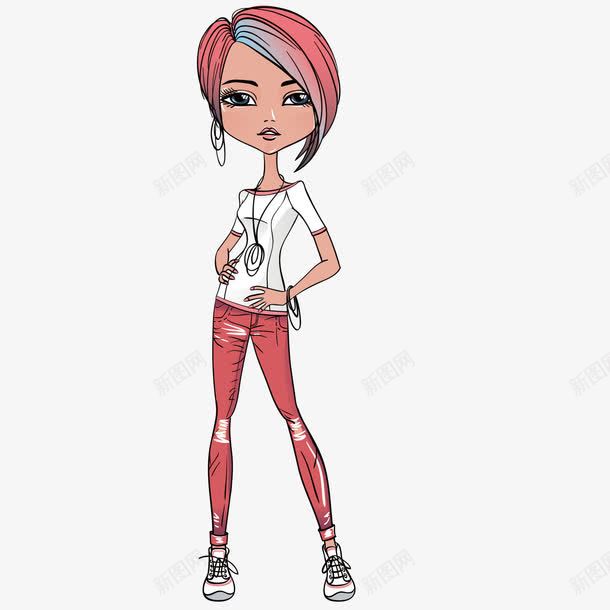 粉色头发美女png免抠素材_88icon https://88icon.com 短发 粉色 美女