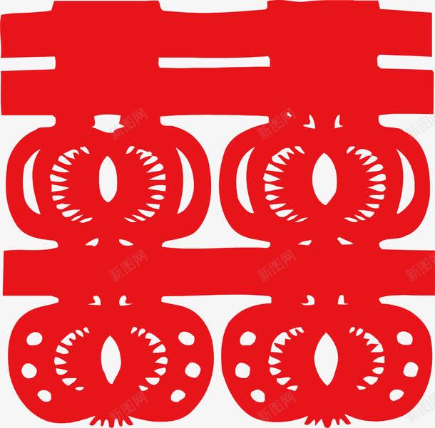 喜字双喜剪纸花纹红色png免抠素材_88icon https://88icon.com 剪纸 双喜 喜字 红色 花纹