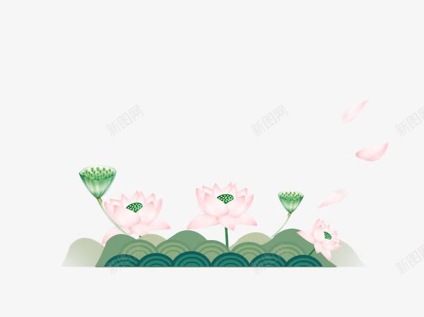 手绘荷花莲蓬装饰图案png免抠素材_88icon https://88icon.com 免抠PNG 手绘 荷花 莲蓬 装饰图案