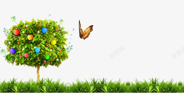 草地绿树蝴蝶png免抠素材_88icon https://88icon.com 绿树 草地 蝴蝶