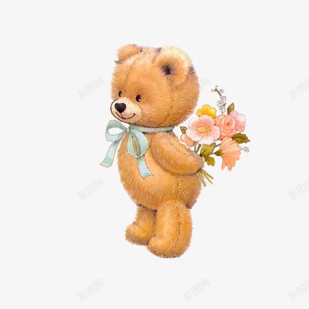 泰迪熊鲜花png免抠素材_88icon https://88icon.com 可爱 棕色 泰迪熊 玩具 鲜花
