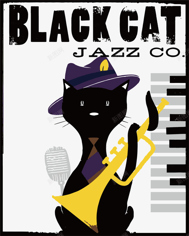 黑色小猫海报矢量图ai免抠素材_88icon https://88icon.com 创意 可爱 小猫 彩色的 手绘 矢量的 简单 艺术 黑色 矢量图