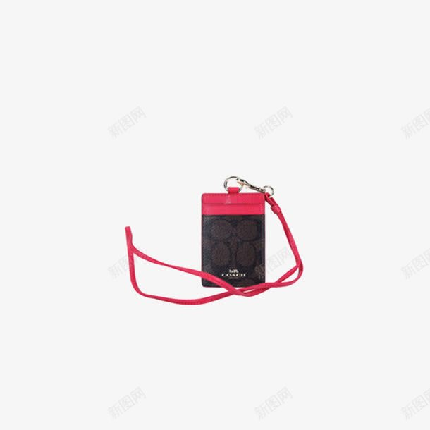 深棕配红色边挂脖证件卡套小型皮png免抠素材_88icon https://88icon.com 单肩包 挂脖证件卡包 时尚小包 证件包