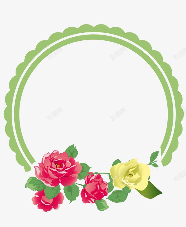 玫瑰精美花纹边框装饰png免抠素材_88icon https://88icon.com 时尚 玫瑰 绿色 花边 装饰花纹 装饰边框