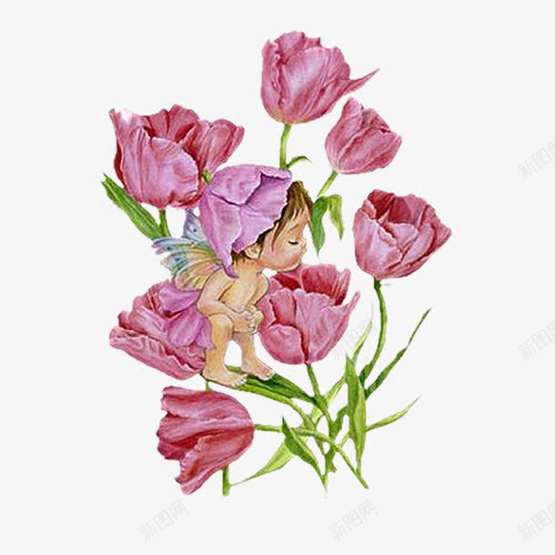 小精灵站在花上插画png免抠素材_88icon https://88icon.com 插画 故事 童话 精灵