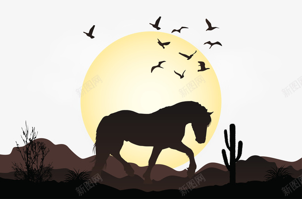 野马的场景插图矢量图ai免抠素材_88icon https://88icon.com 矢量图 野马 野马的场景 马的影子 马背影