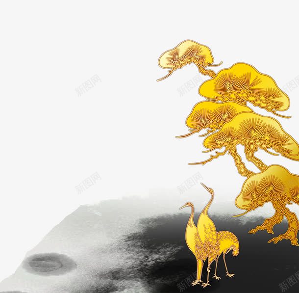 金树png免抠素材_88icon https://88icon.com 水墨 金色 金鹤