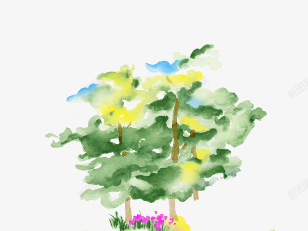 手绘大树psd免抠素材_88icon https://88icon.com 手绘鲜花 树木 植物 水彩 绿色 鲜花