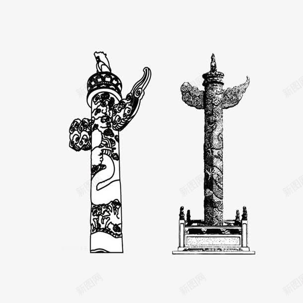 黑白手绘古建png免抠素材_88icon https://88icon.com 建筑 手绘 民族风 线条
